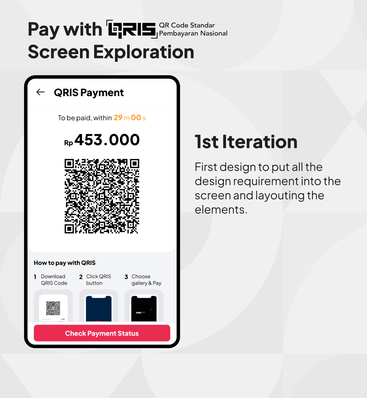 Pay with QRIS Screen Iterations